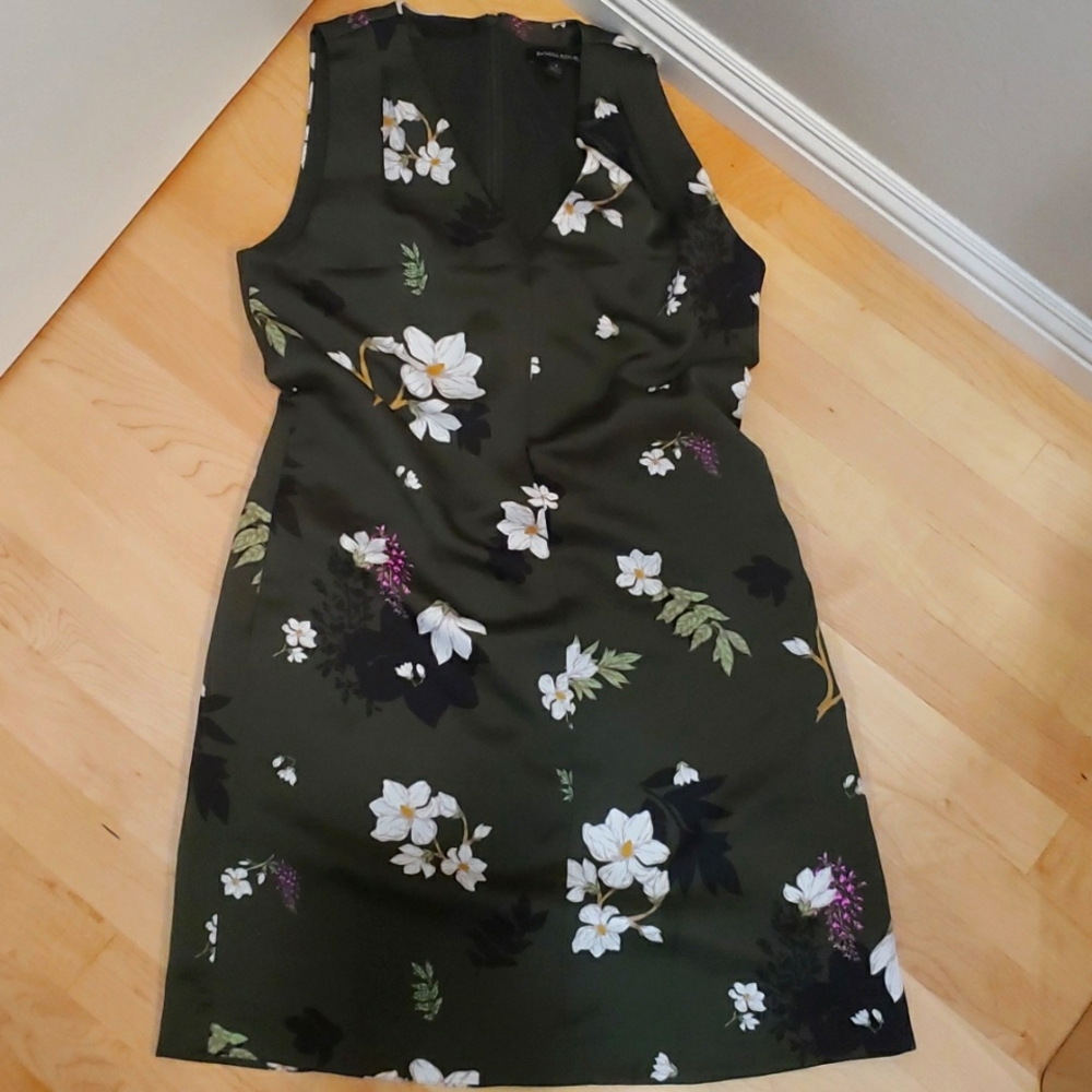 Banana Republic Floral Dress - Olive Green and White